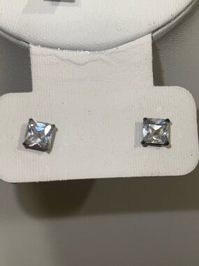 Sterling Silver Classic Square CZ Stud Earrings